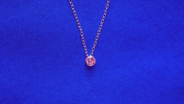 silberkette mit pinkem 5 mm zirkonia-anhänger-ankerkette 45 cm