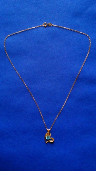 vergoldete silberkette mit blauem 6 mm zirkonia-herz-anhänger-ankerkette 45 cm