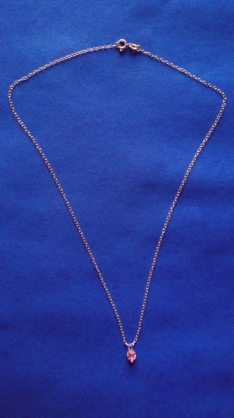 silberkette mit pinkem 5 mm zirkonia-herz-anhänger-ankerkette 45 cm