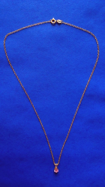 vergoldete silberkette mit pinkem 5 mm zirkonia-anhänger-ankerkette 45 cm