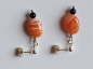 Preview: silver earrings-ear studs with agate and onyx beads-red-black colour----