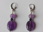 Preview: silver earrings-leverbacks with amethyst and onyx beads-the colours are purple and black