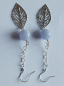 Preview: silver earrings-ear wires with blue chalcedony beads and leaves with chain---
