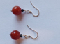 Preview: silver earrings-ear wires with carnelian and onyx beads-the colour is red and black-