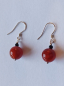 Preview: silver earrings-ear wires with carnelian and onyx beads-the colour is red and black