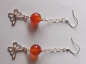 Preview: silver earrings-ear wires with red carnelian beads and butterfly with chain-