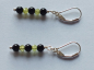 Preview: silver earrings-leverbacks with onyx and peridot beads-the colours are green and black-