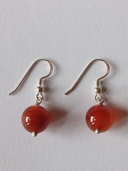 silver earrings-ear wires with red carnelian beads