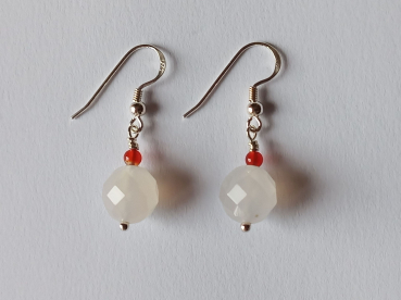 silver earrings-ear wires with agate and carnelian beads-the colour is white and red
