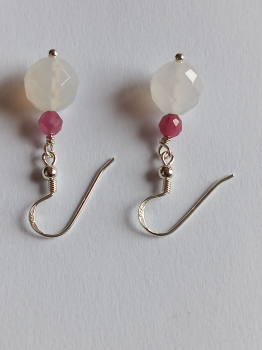 silver earrings-ear wires with agate and tourmaline beads-the colour is white and pink----