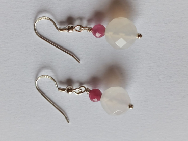 silver earrings-ear wires with agate and tourmaline beads-the colour is white and pink---