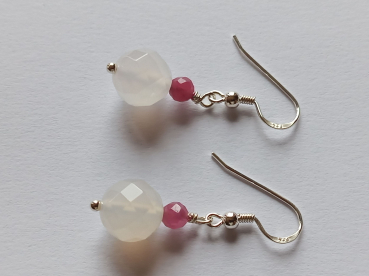 silver earrings-ear wires with agate and tourmaline beads-the colour is white and pink--