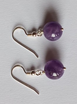 silver earrings-ear wires with purple amethyst beads---