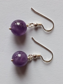 silver earrings-ear wires with purple amethyst beads--