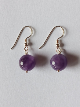silver earrings-ear wires with purple amethyst beads