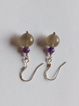 silver earrings-ear wires with labradorite and amethyst beads-the colour is blue and purple----