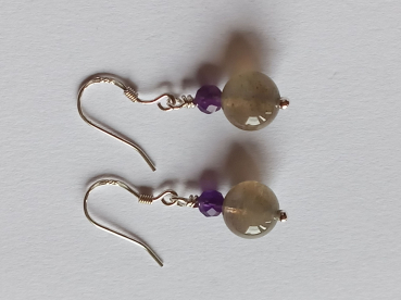 silver earrings-ear wires with labradorite and amethyst beads-the colour is blue and purple---