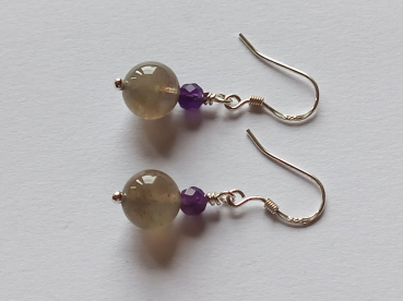 silver earrings-ear wires with labradorite and amethyst beads-the colour is blue and purple--