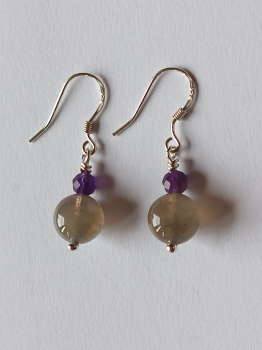 silver earrings-ear wires with labradorite and amethyst beads-the colour is blue and purple