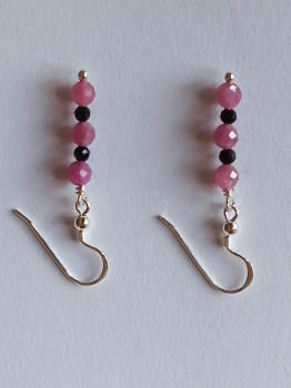 silver earrings-ear wires with tourmaline beads-pink and black colour-----