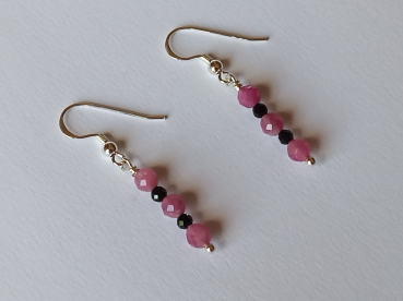 silver earrings-ear wires with tourmaline beads-pink and black colour----