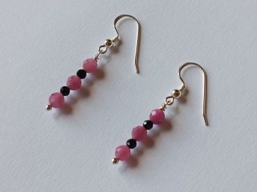 silver earrings-ear wires with tourmaline beads-pink and black colour-