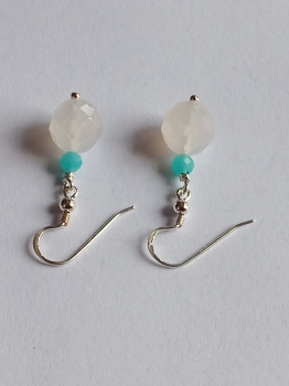 silver earrings-ear wires with agate and amazonite beads-the colour is white and turquoise---