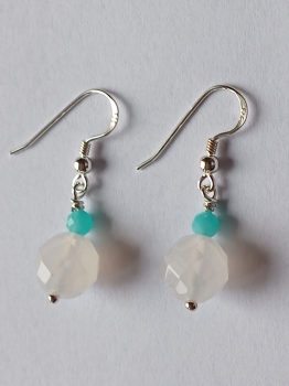 silver earrings-ear wires with agate and amazonite beads-the colour is white and turquoise