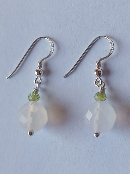 silver earrings-ear wires with agate and peridot beads-the colour is white and green