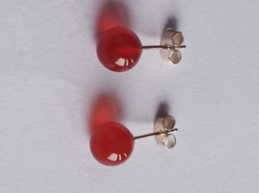 silver earrings-ear-studs with red agate balls-8 mm-