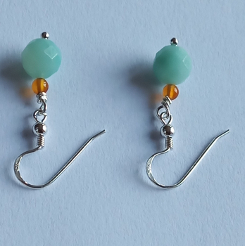 silver earrings-ear wires with amazonite and carnelian beads-the colour is turquoise and red---