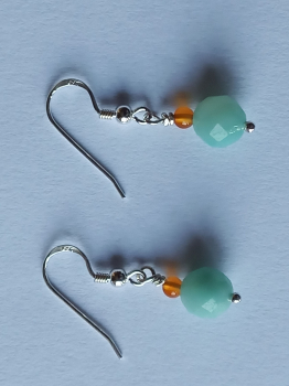 silver earrings-ear wires with amazonite and carnelian beads-the colour is turquoise and red--