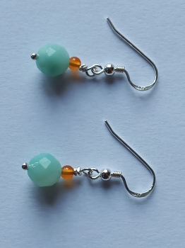 silver earrings-ear wires with amazonite and carnelian beads-the colour is turquoise and red-