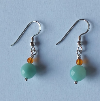 silver earrings-ear wires with amazonite and carnelian beads-the colour is turquoise and red