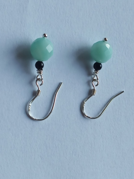silver earrings-ear wires with amazonite and onyx beads-the colour is turquoise and black---