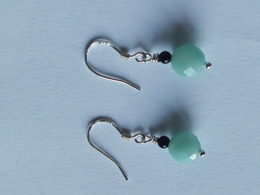 silver earrings-ear wires with amazonite and onyx beads-the colour is turquoise and black--