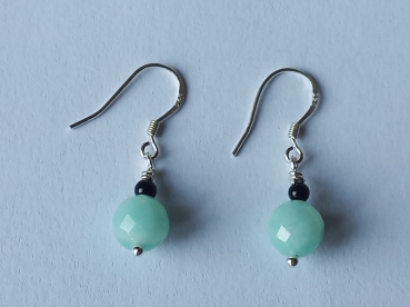 silver earrings-ear wires with amazonite and onyx beads-the colour is turquoise and black