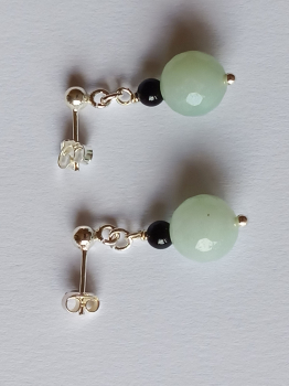 silver earrings-ear studs with amazonite and onyx beads---