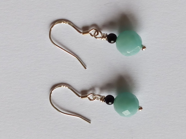 silver earrings-ear wires with amazonite and onyx beads-the colour is turquoise and black---