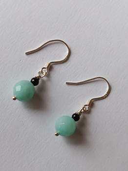 silver earrings-ear wires with amazonite and onyx beads-the colour is turquoise and black-