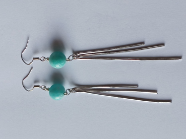silver earrings-ear wires with turquoise amazonite beads and tassels--