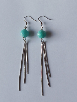 silver earrings-ear wires with turquoise amazonite beads and tassels