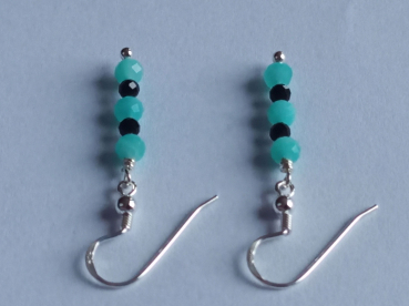 silver earrings-ear wires with amazonite and tourmaline beads-the colour is turquoise and black---