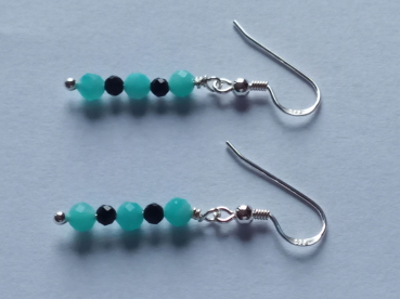 silver earrings-ear wires with amazonite and tourmaline beads-the colour is turquoise and black-