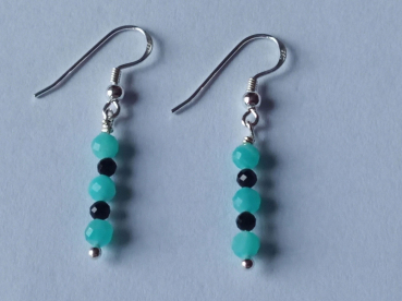 silver earrings-ear wires with amazonite and tourmaline beads-the colour is turquoise and black