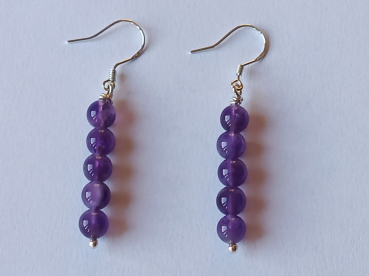 silver earrings-ear wires with purple amethyst beads