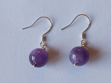 silver earrings-ear wires with purple amethyst beads