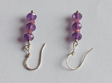 ohrringe mit amethyst und turmalin-perlen in violett-pinker farbe-silber-ohrhaken---