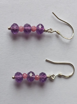 ohrringe mit amethyst und turmalin-perlen in violett-pinker farbe-silber-ohrhaken-