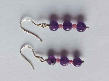 silver earrings-ear wires with amethyst and tourmaline beads-the colour is purple and black--